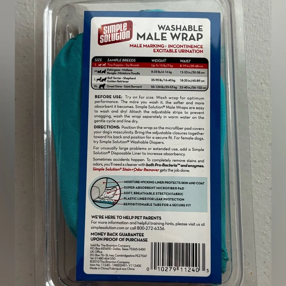 Simple Solution Blue Small Dog Washable Male Wrap